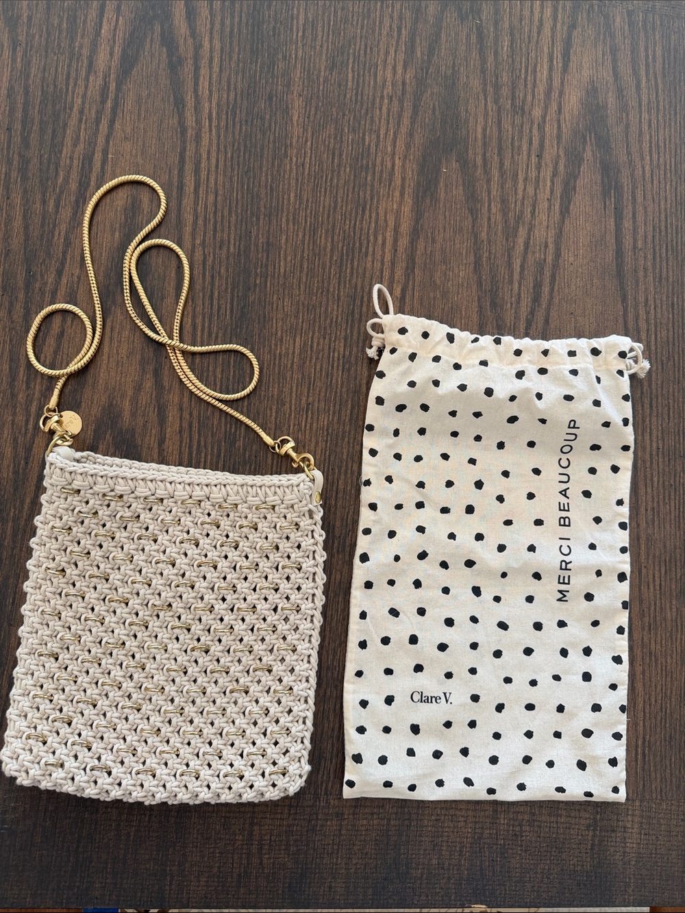 Clare V Cleore Bag in Cotton Cording w/ Gold Rings Snake Chain Crossbody Strap - Picture 6 of 14